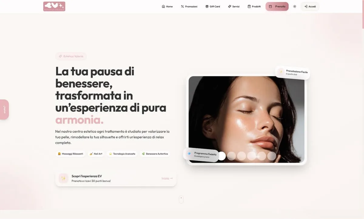 Sezione hero "Armonia" del sito di Estetica Valeria