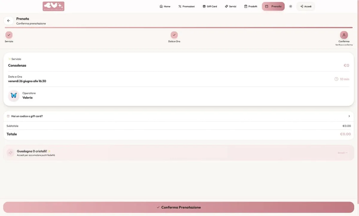 Booking confirmation screen