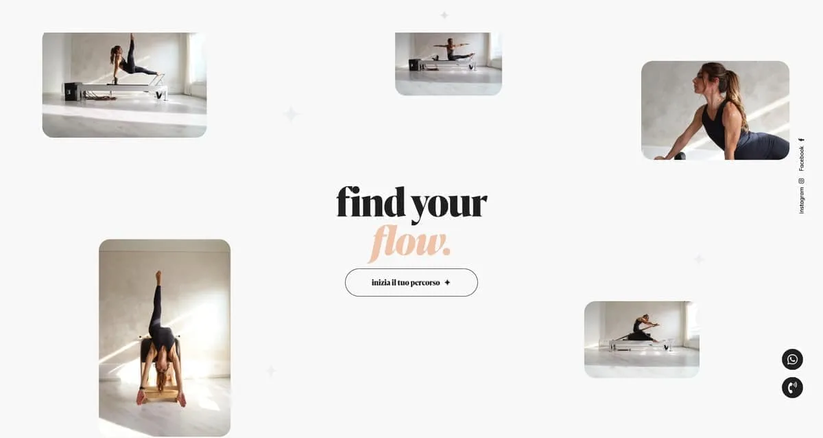 Find Your Flow section inviting visitors to practise