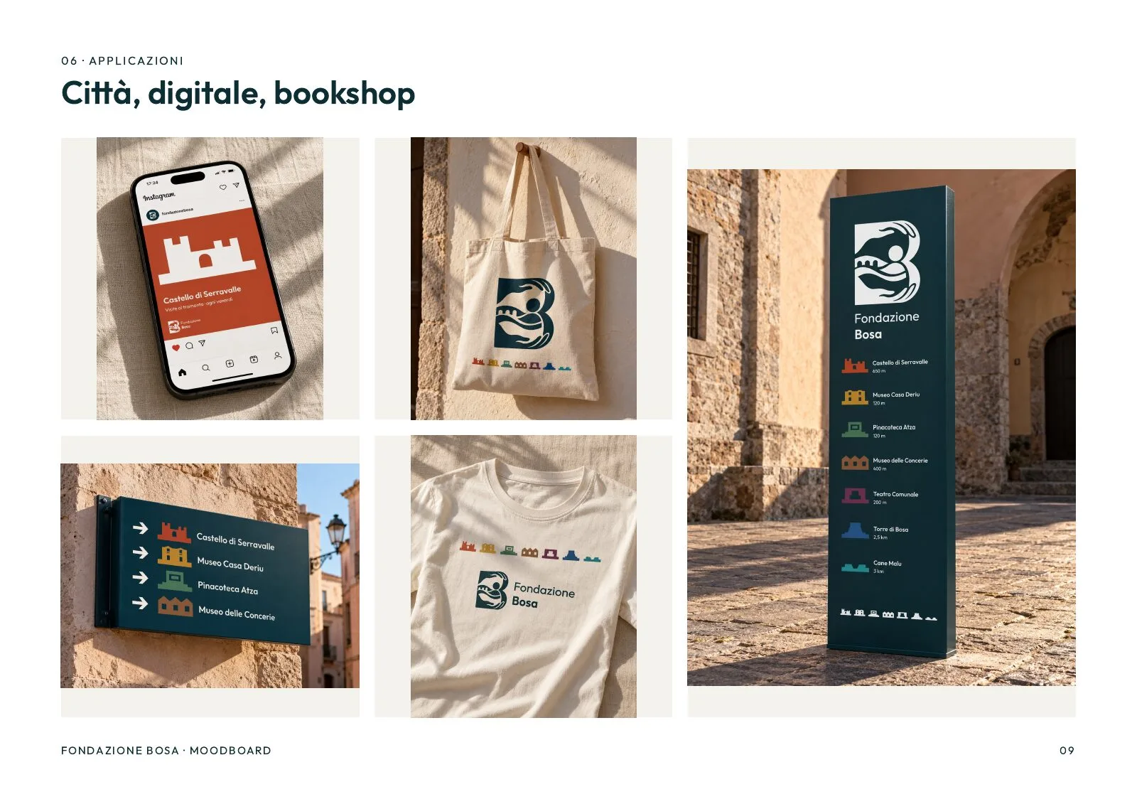 The moodboard, town, digital and bookshop: the Instagram post, the tote, the totem, the signage and the T-shirt