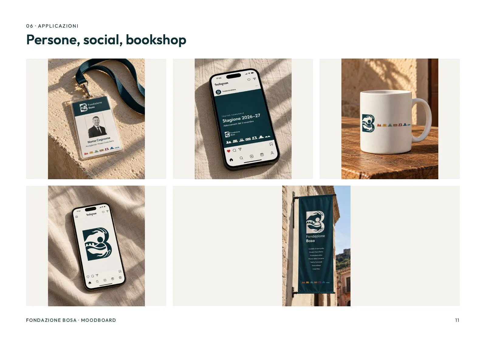 The moodboard, people, social and bookshop: the badge, the posts, the mug, the profile and the banner