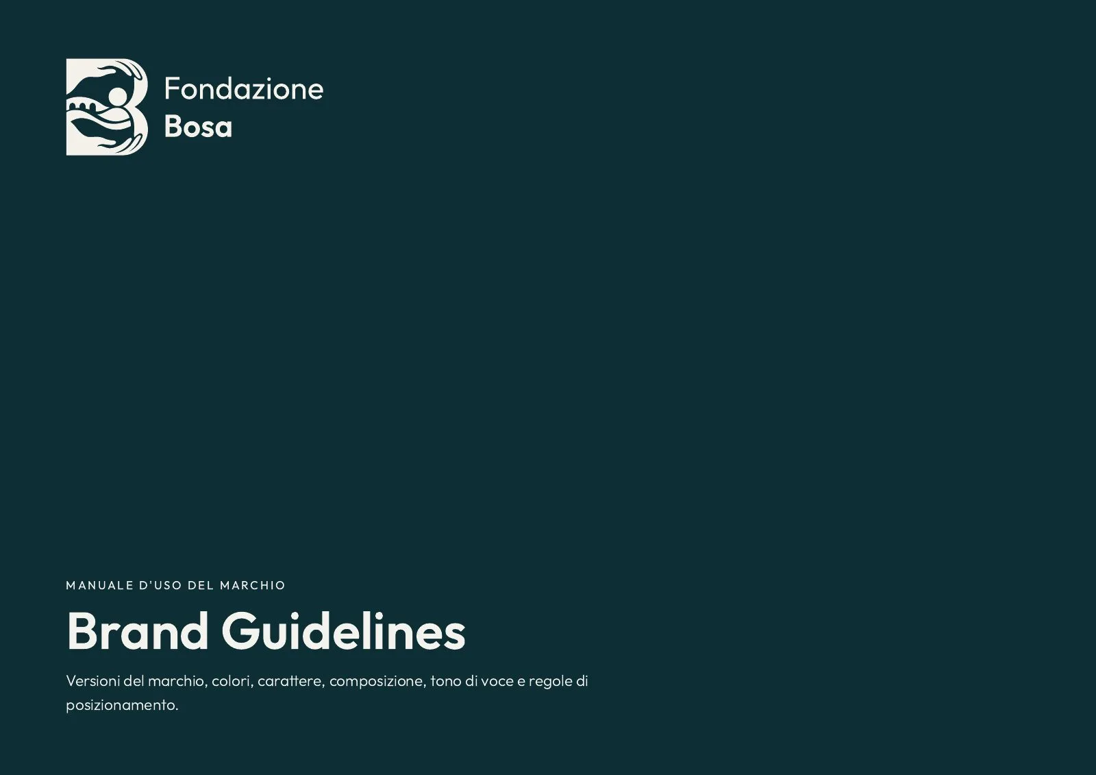 The cover of the brand manual: the mark in Marmo on a Blu Temo ground and the title Brand Guidelines