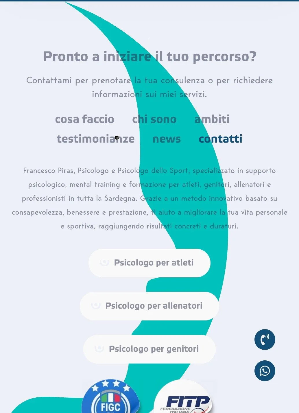 «Pronto a iniziare il tuo percorso?» on a phone, with the three path buttons and the federation badges below