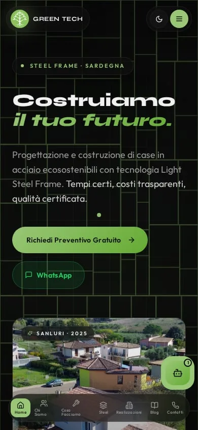 The home page on a phone, with the title on three lines and the two buttons, quote and WhatsApp, stacked
