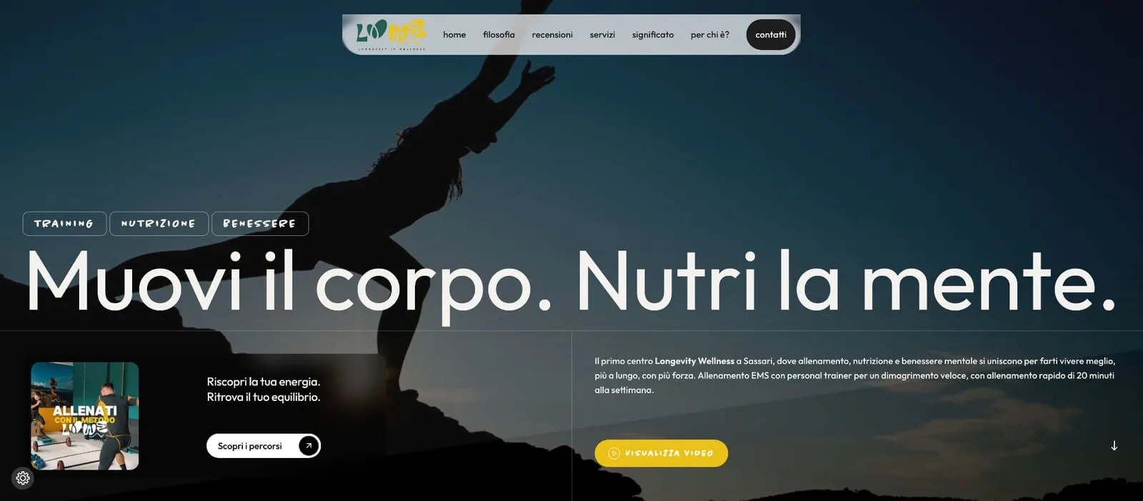 Hero del sito LOWE con l'invito "Muovi il corpo" e tipografia display