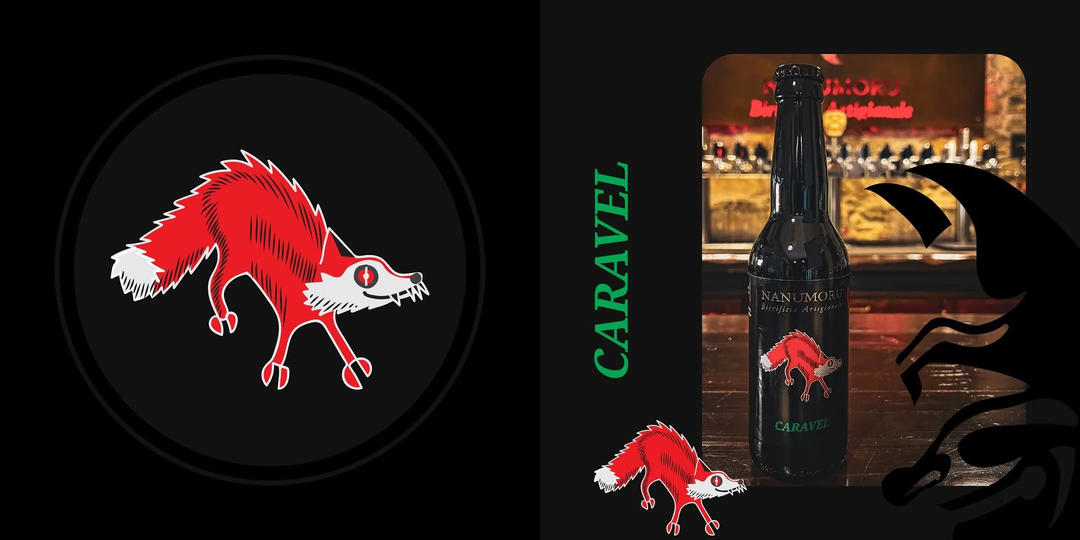 La volpe rossa della Caravel, american ale, e la bottiglia sul bancone