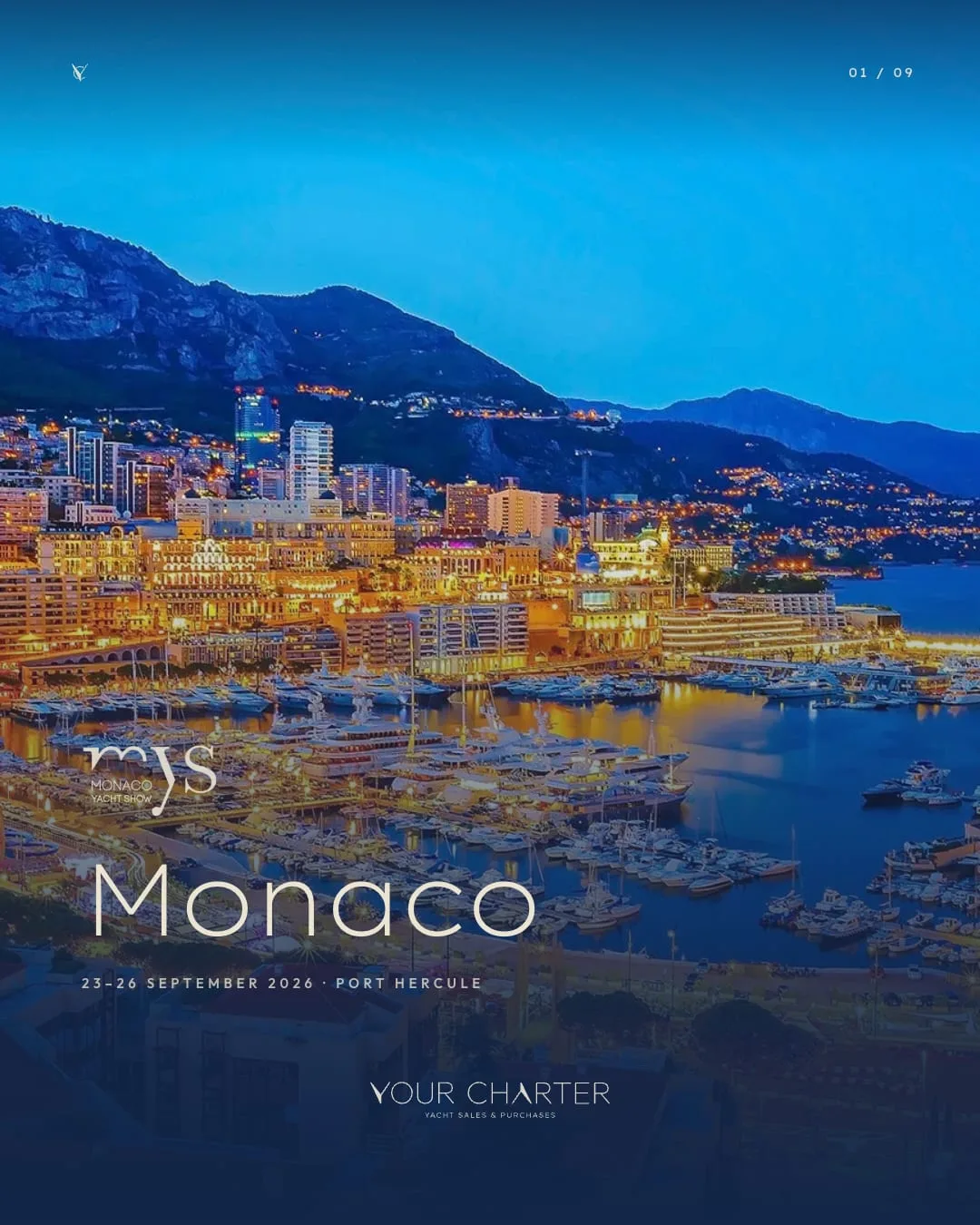 La copertina del carosello Monaco: Port Hercule illuminato al tramonto, 23-26 settembre 2026