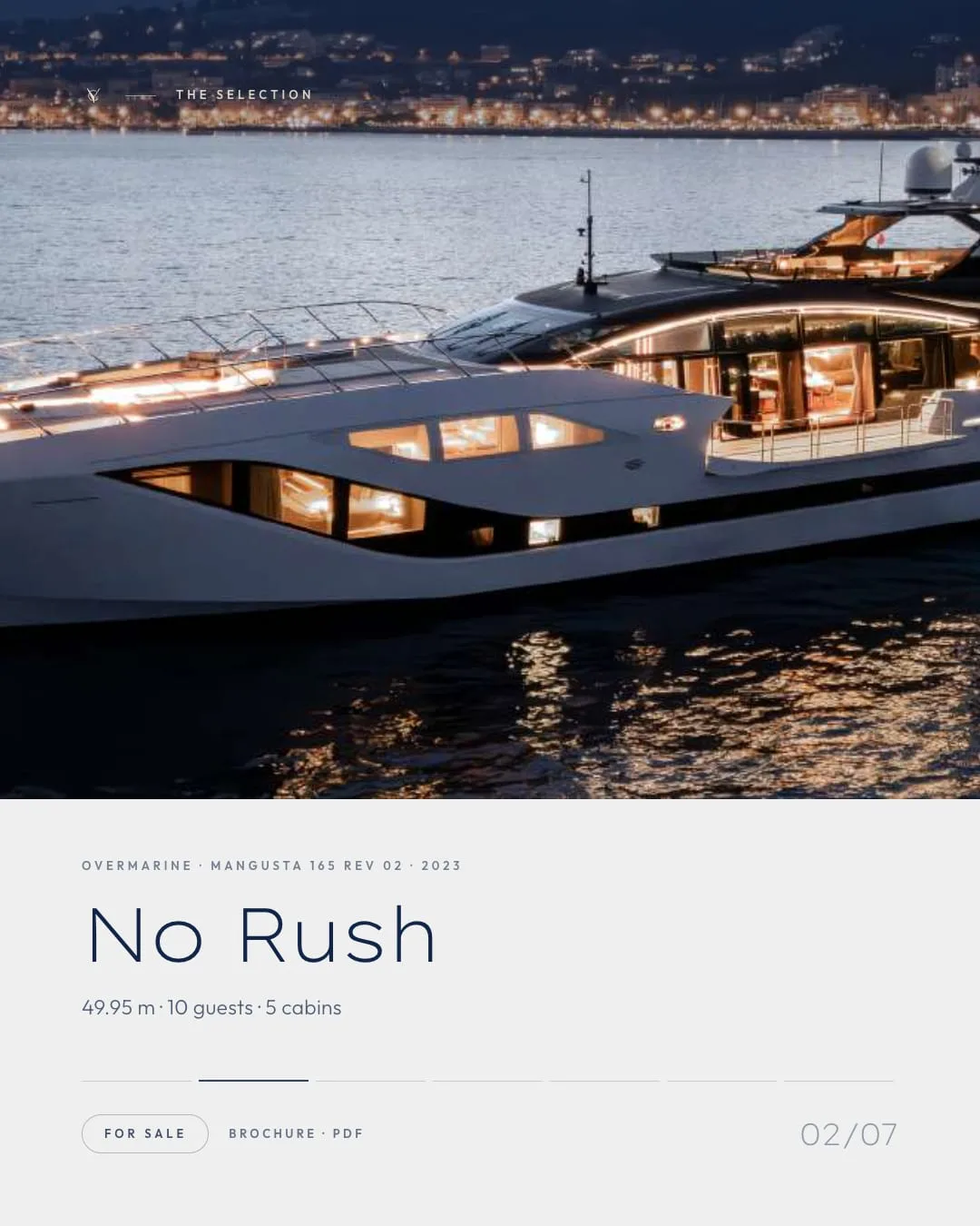 No Rush, Overmarine Mangusta 165 REV 02 del 2023: 49,95 metri, 10 ospiti, 5 cabine, in vendita