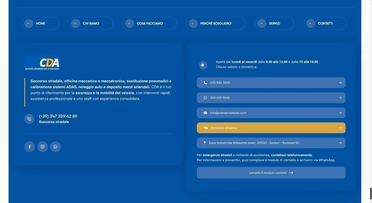 Website footer with the workshop's contacts and information