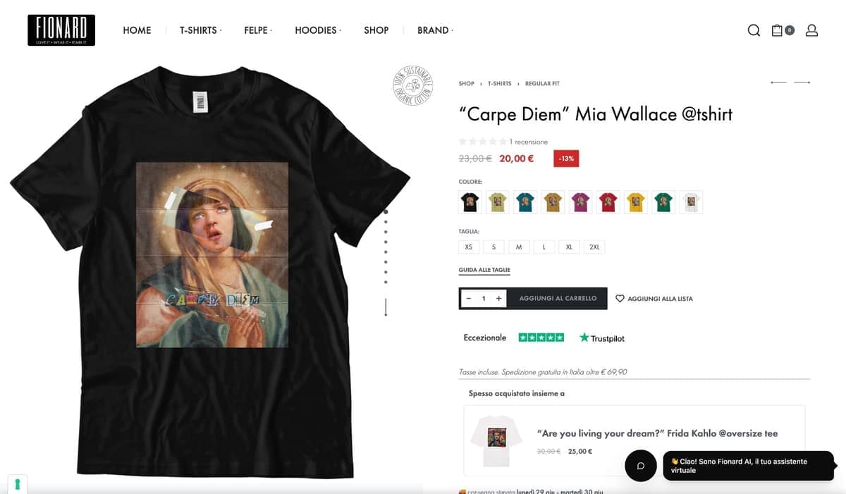 Product page of a regular fit garment