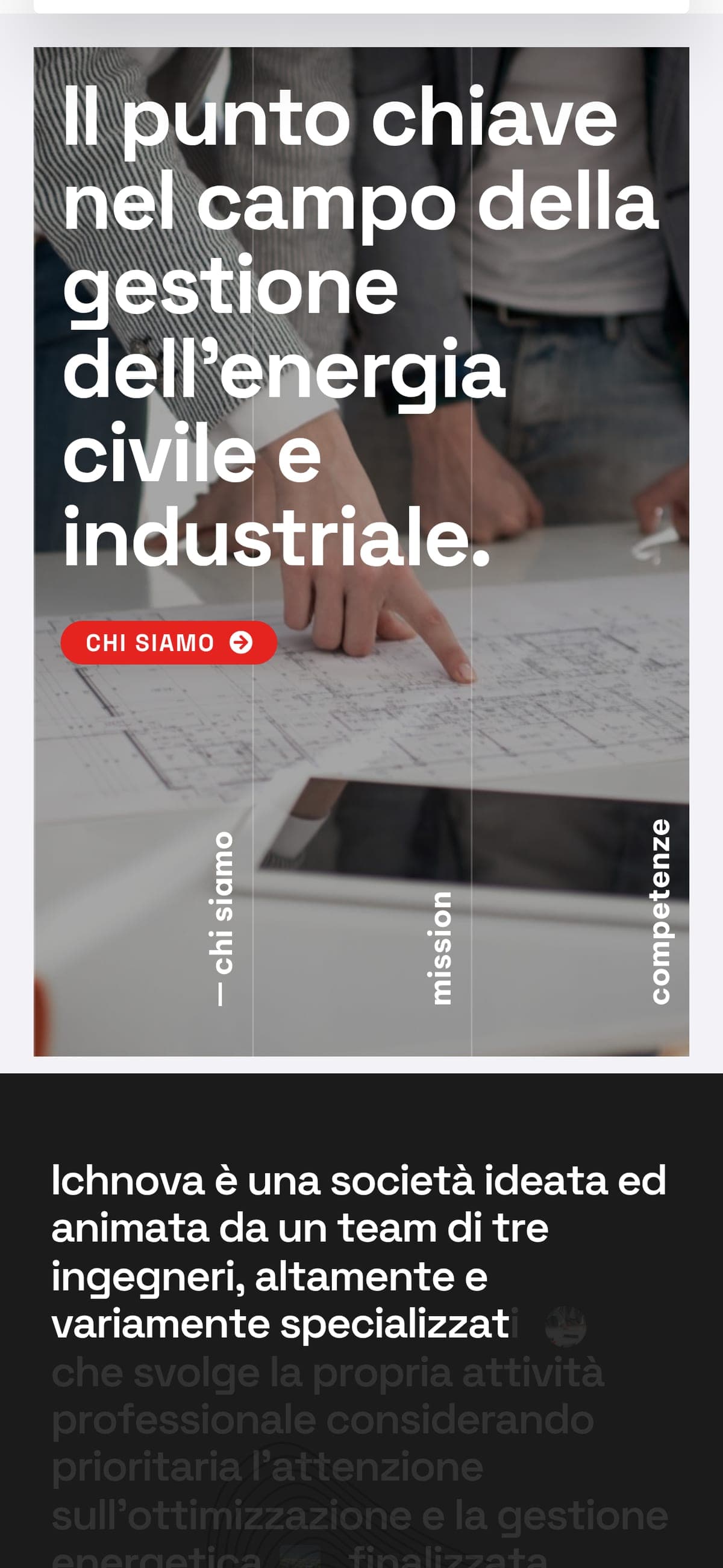 The ichnova.com home seen from a smartphone: claim, button and team introduction
