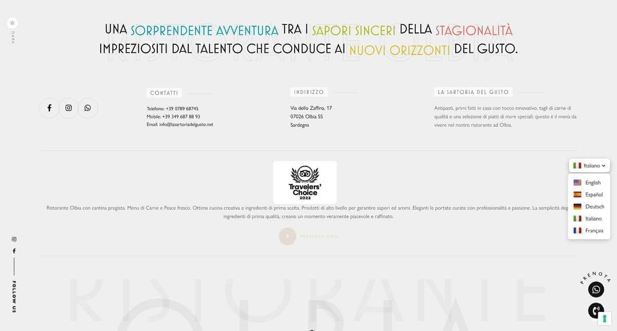 Pagina contatti con mappa e orari del ristorante