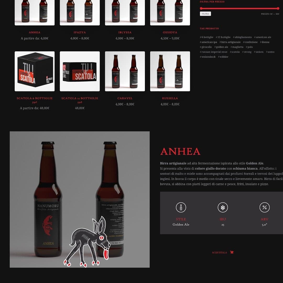 The online shop: the six-pack, the single bottles with prices and the Anhea sheet with alcohol content and bitterness