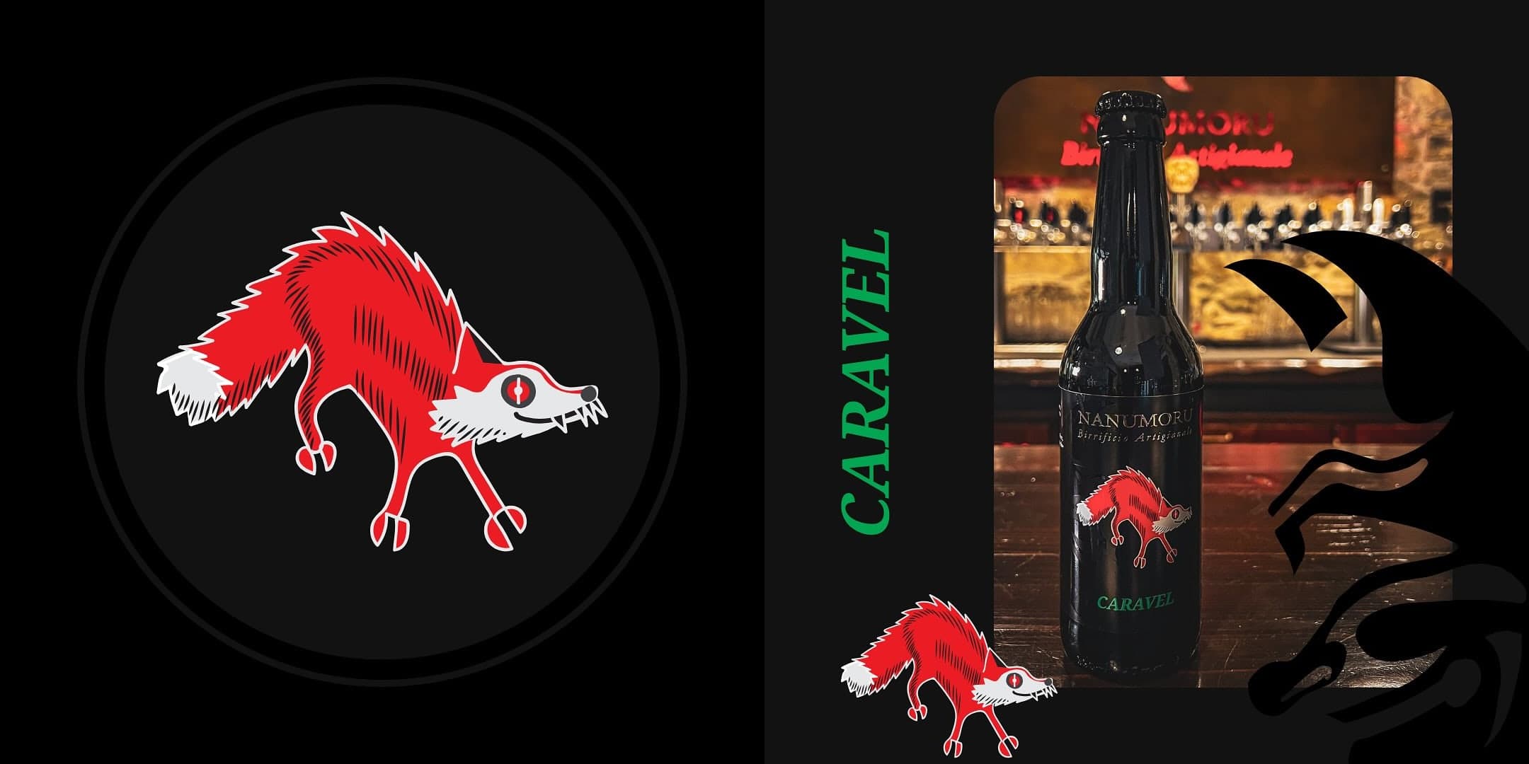 The Caravel red fox, american ale, and the bottle on the counter