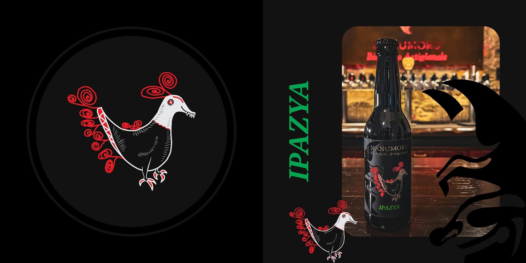 The curly-feathered Ipazya bird and the bottle on the counter