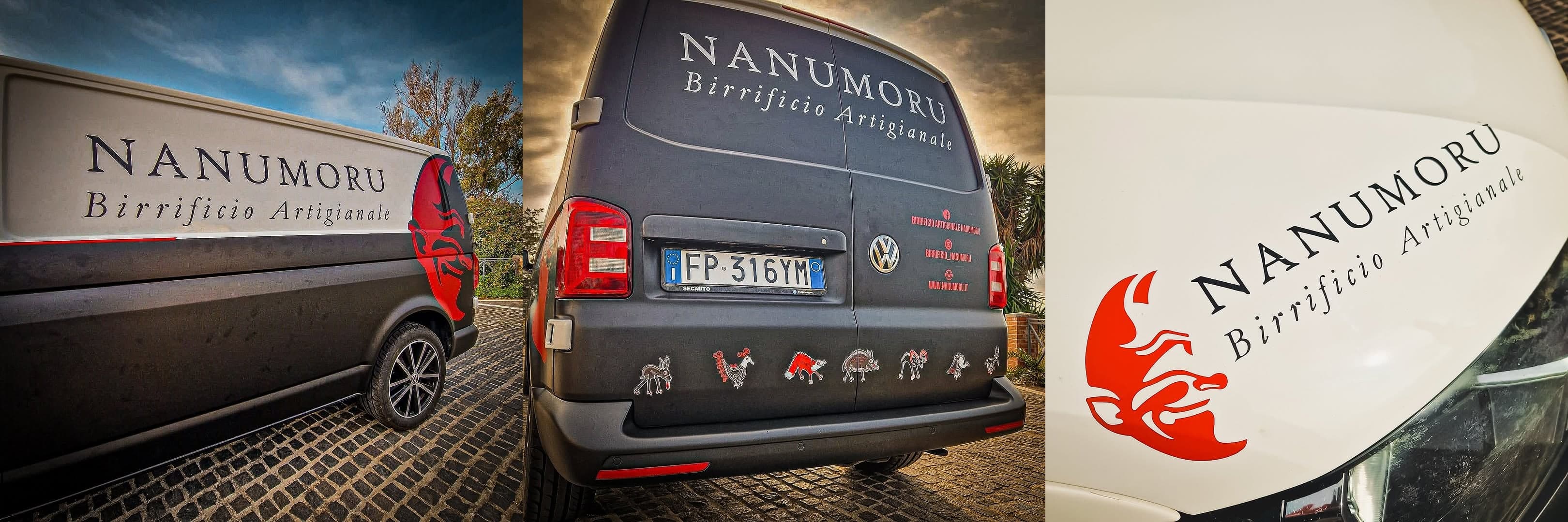 The brewery van with the Nanumoru wordmark on the sides and the beer animals on the tailgate