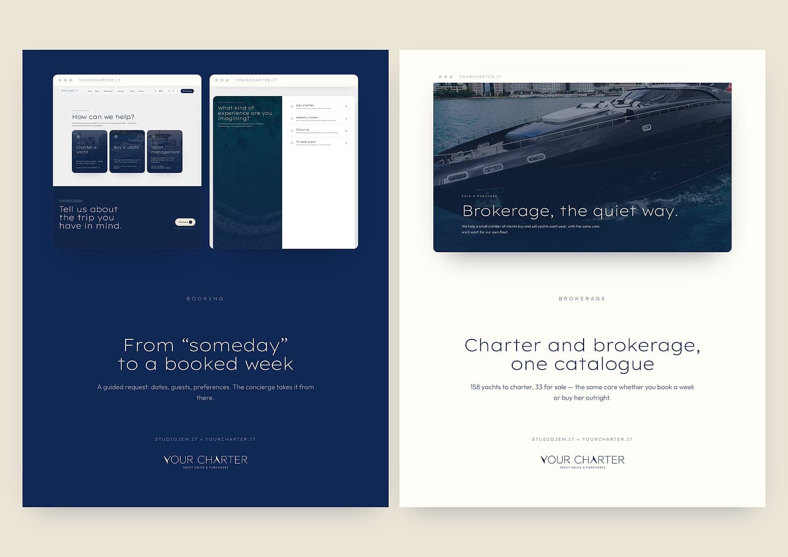 Board 5 — editorial detail page for a yacht
