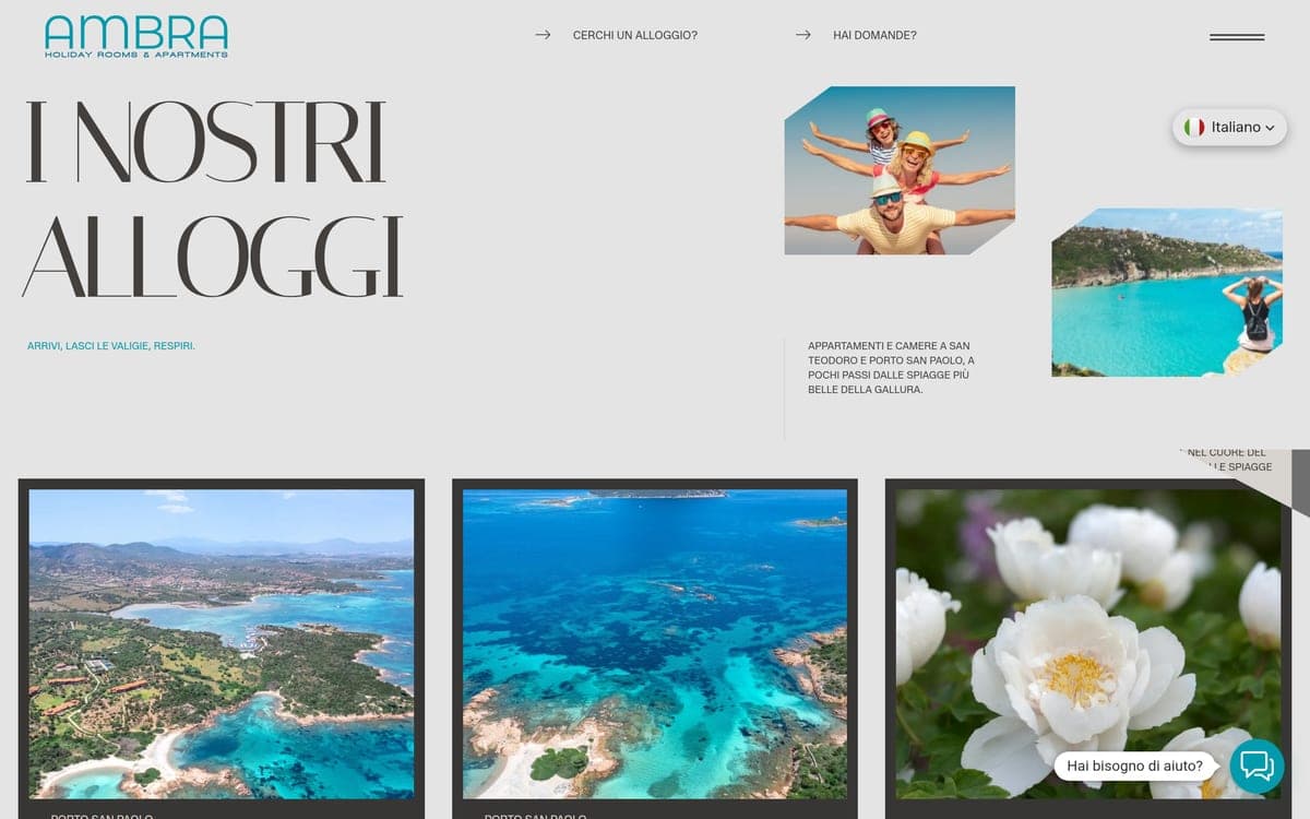 L’apertura dell’elenco alloggi, con le fotografie del territorio in cornici sfalsate