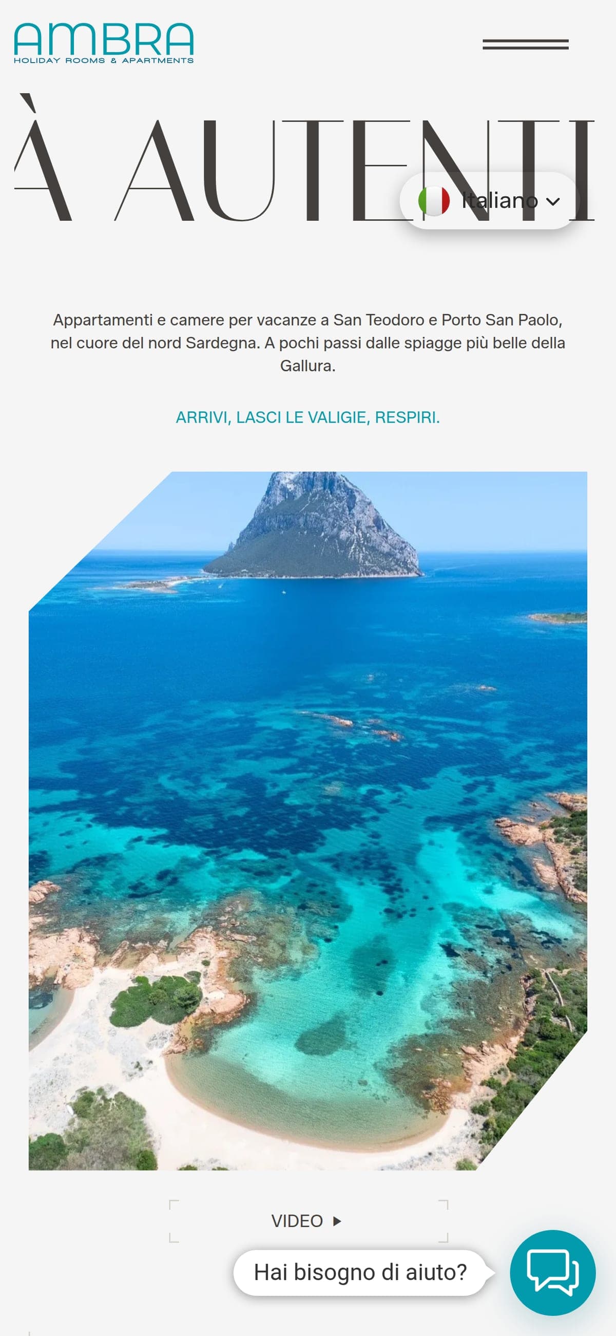 La home di Ambra Holiday Rooms vista da smartphone