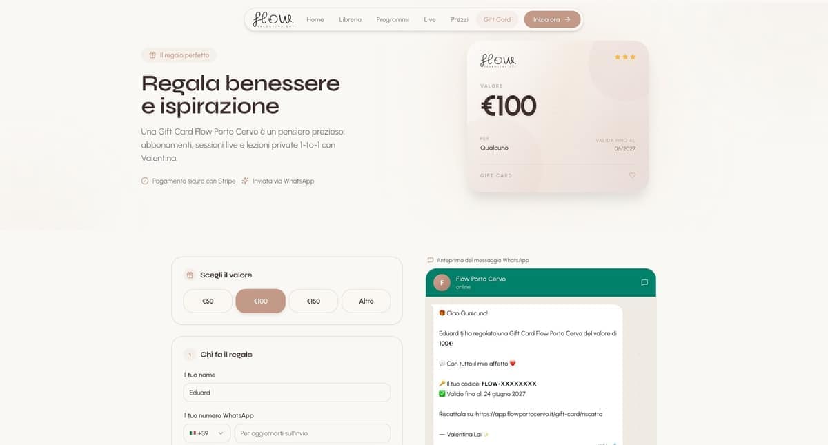 Invio della Gift Card personalizzata via WhatsApp