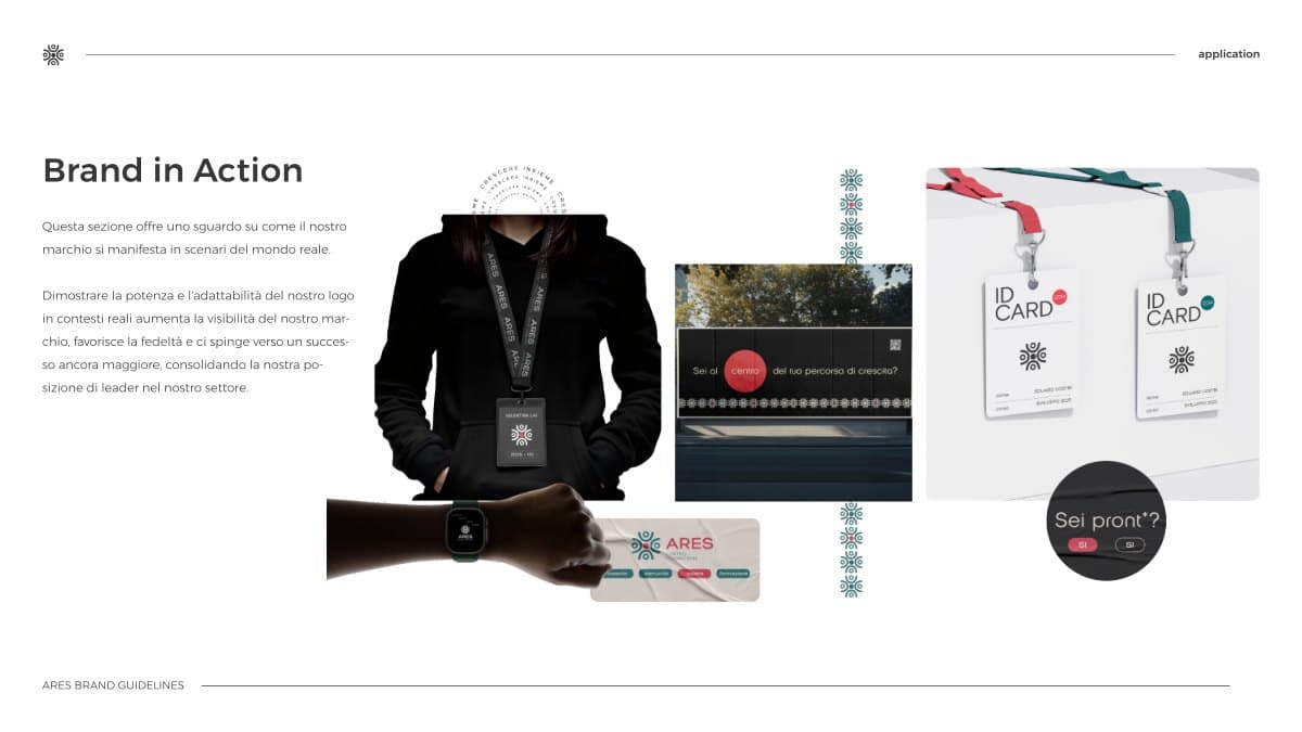The brand in action: hoodie, badge with lanyard and centre materials photographed together