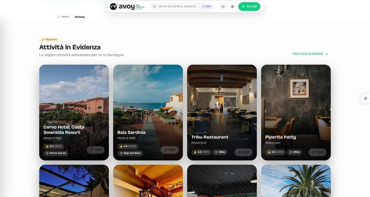 Attività in evidenza selezionate su AVOY