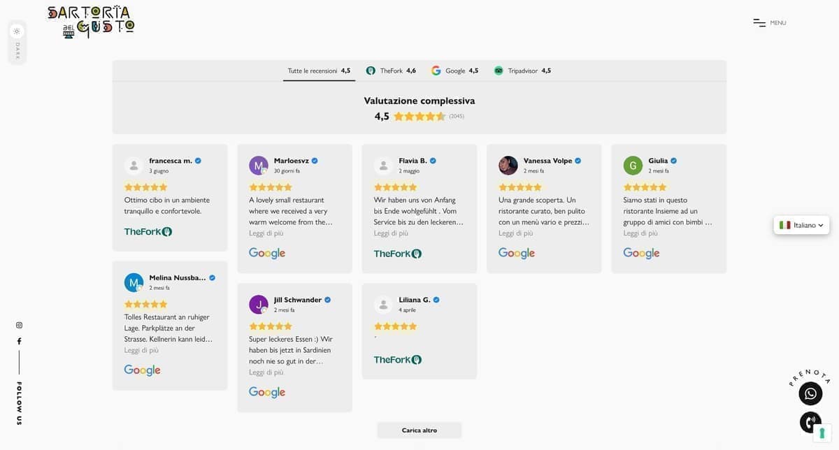 Recensioni aggregate da Google, TheFork e Tripadvisor