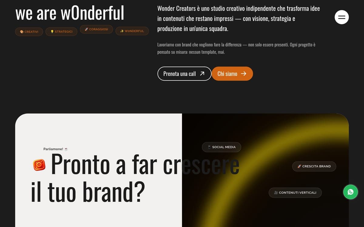 The second service, Social Media Management, next to the “we are w0nderful” block carrying the positioning